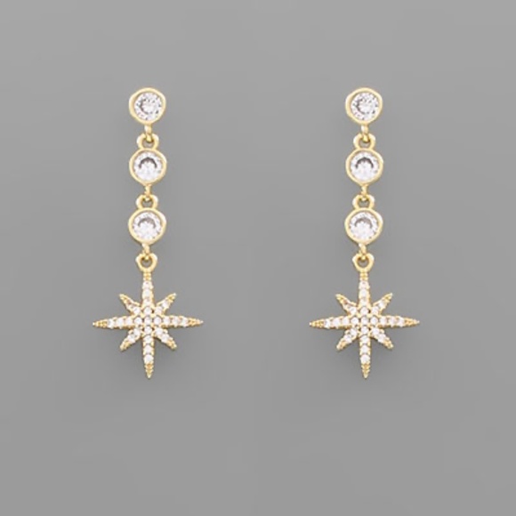 CZ Round Starburst Earrings - Picture 1 of 2